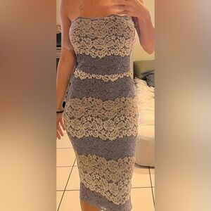 Guess Strapless Lace Dress - Blue and Cream